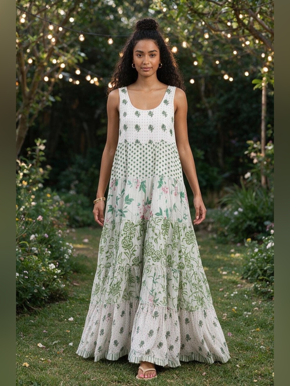 CB Positano Italian Block Print Floral Maxi Dress L/XL Excellent Condition